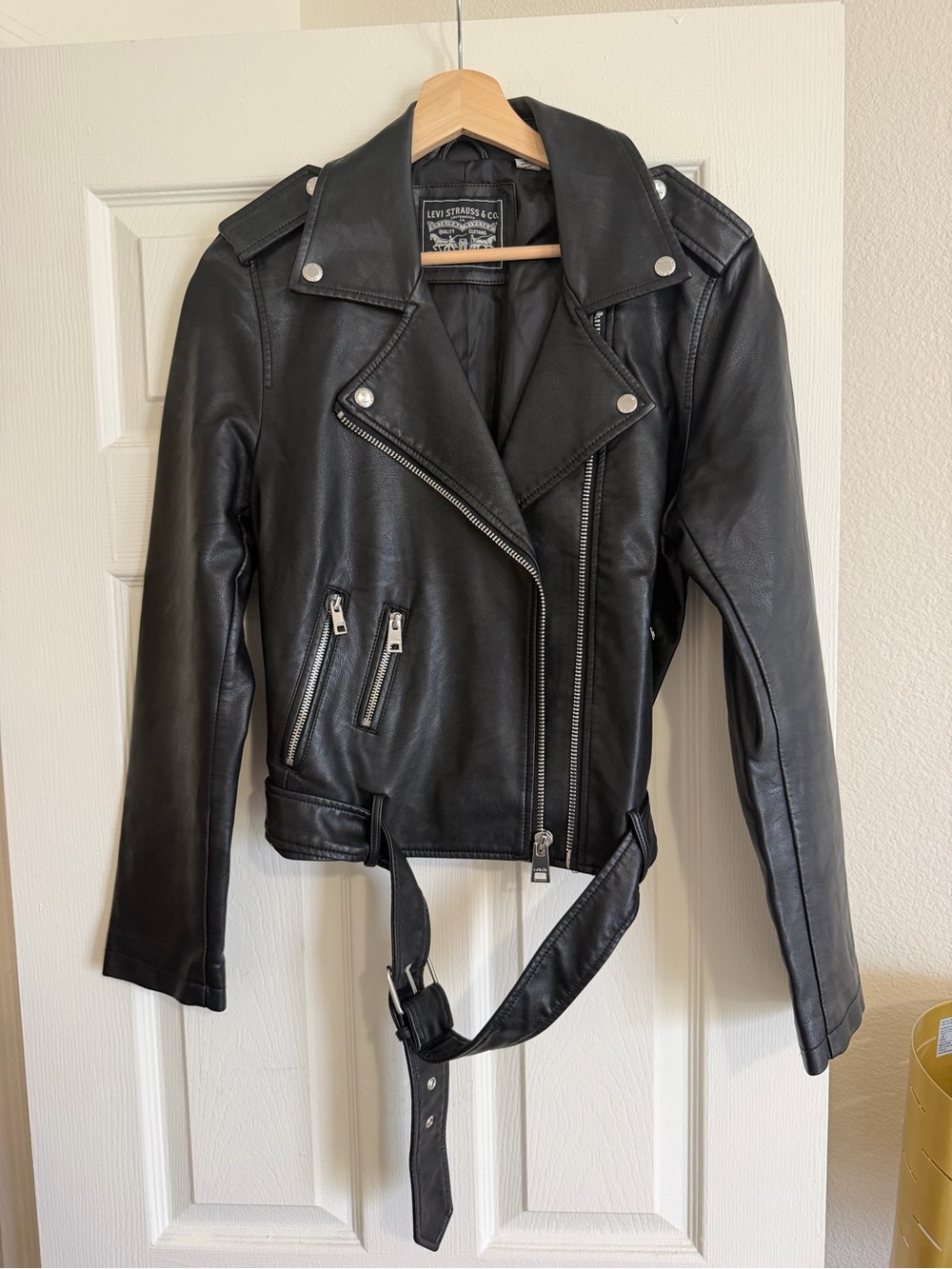 Levi's Black Leather Biker Jacket with Belt